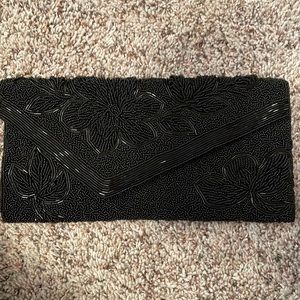 Hand beaded black vintage Hong Kong clutch.